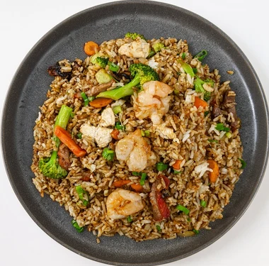 Deluxe fried rice with shrimp, chicken and vegetables from Lucky Koi Express in Winnipeg