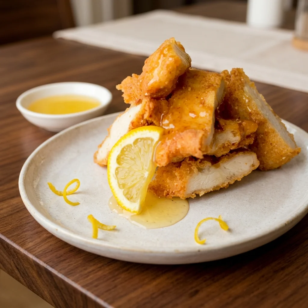 Lemon Chicken topped with lemon sauce from Lucky Koi Express Chinese Restaurant, Winnipeg